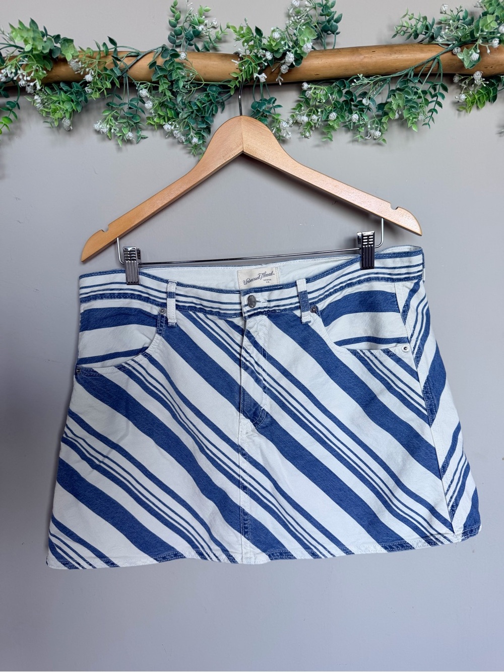 Universal Thread Blue and White Striped Denim Skirt